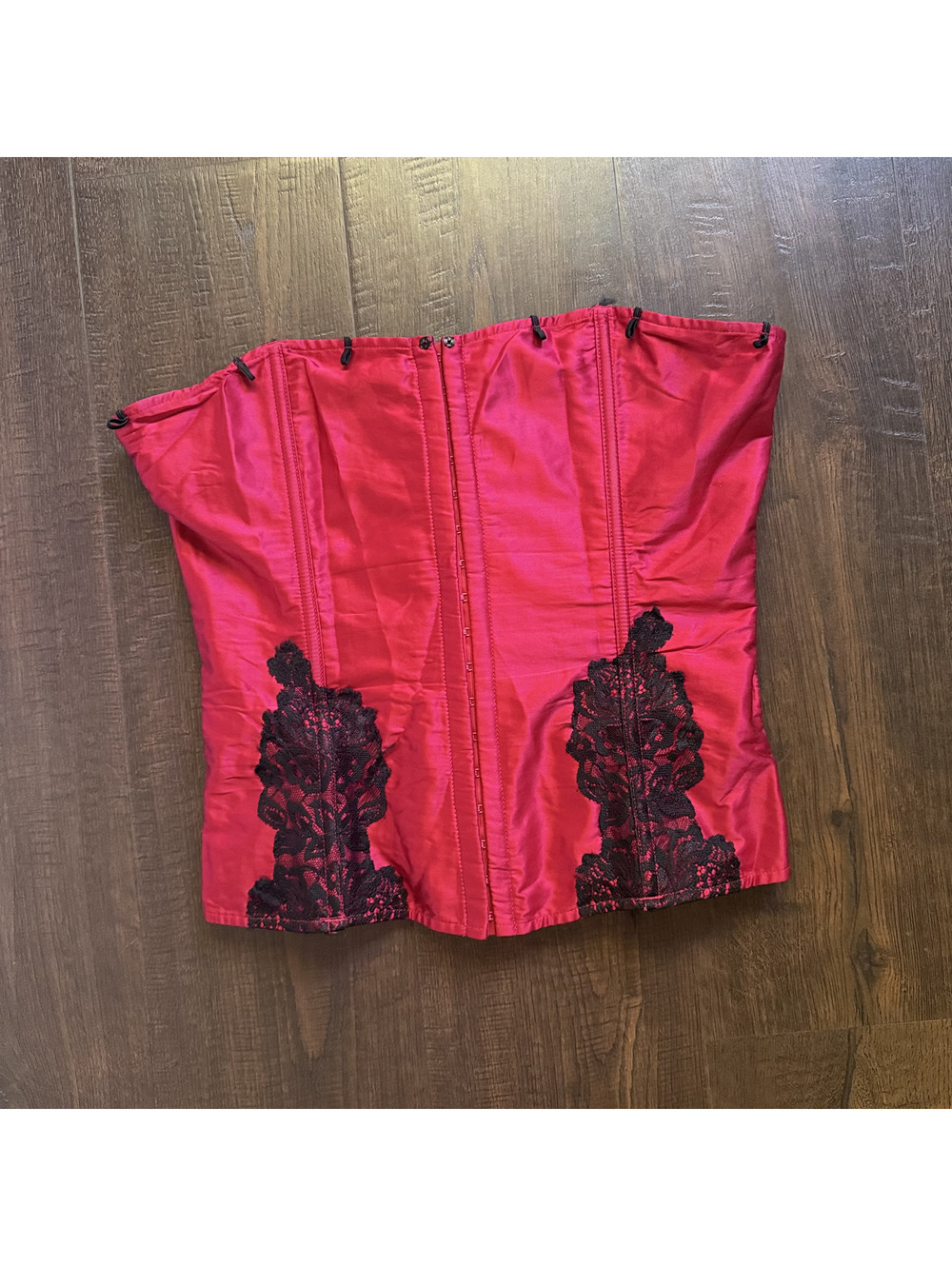 Vintage Y2k Fredericks of Hollywood Silk Corset Top 32/S/M Red Black Laceup Top